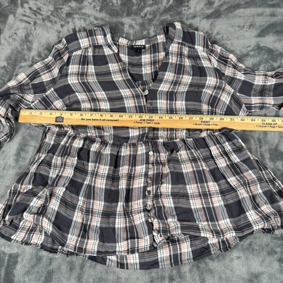 Torrid Button-Front Shirt Plaid Crop Top Womens 0 L Cottagecore Babydoll Blouse - Picture 7 of 10